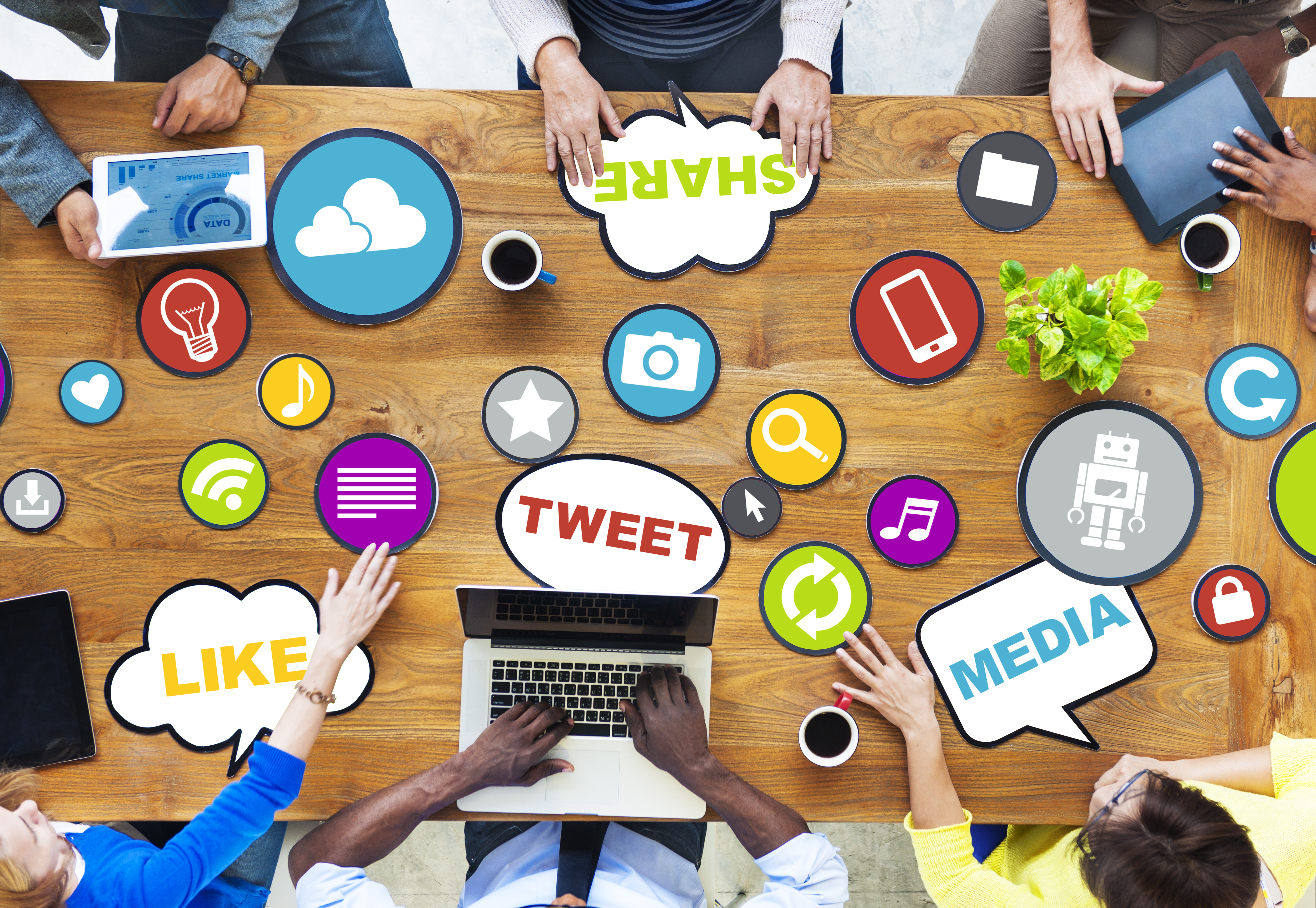 social media interactions with word cloud